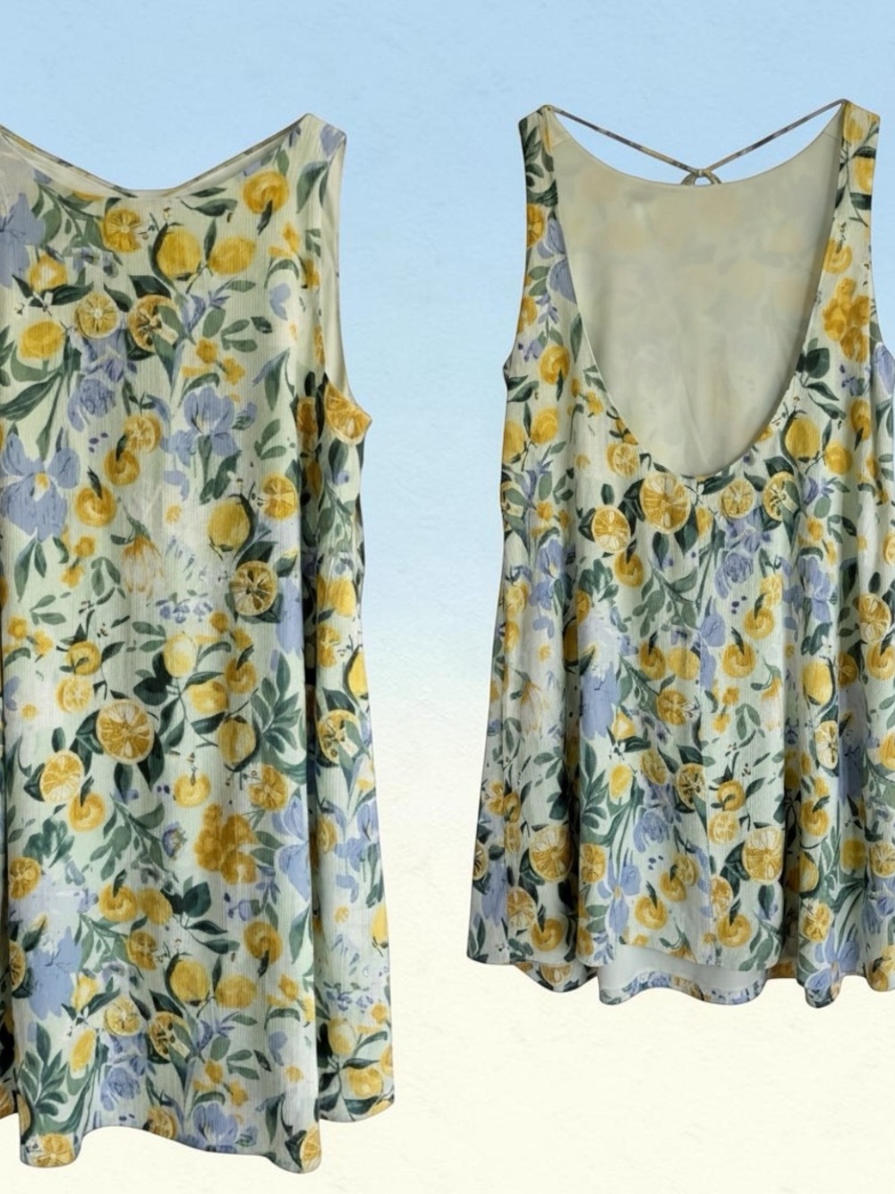 NWT Abercrombie & Fitch Lemon Blue Floral High Neck Shift Swing Dress SZ M Tall - Picture 5 of 8